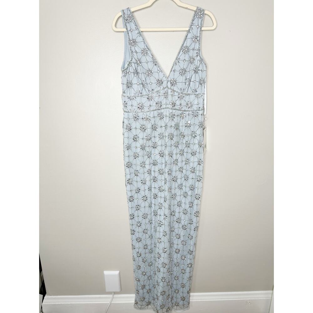 Mac Duggal A93744 Powder Blue Embellished V Neck Sleeveless Gown 10 $398 NEW - Picture 5 of 14